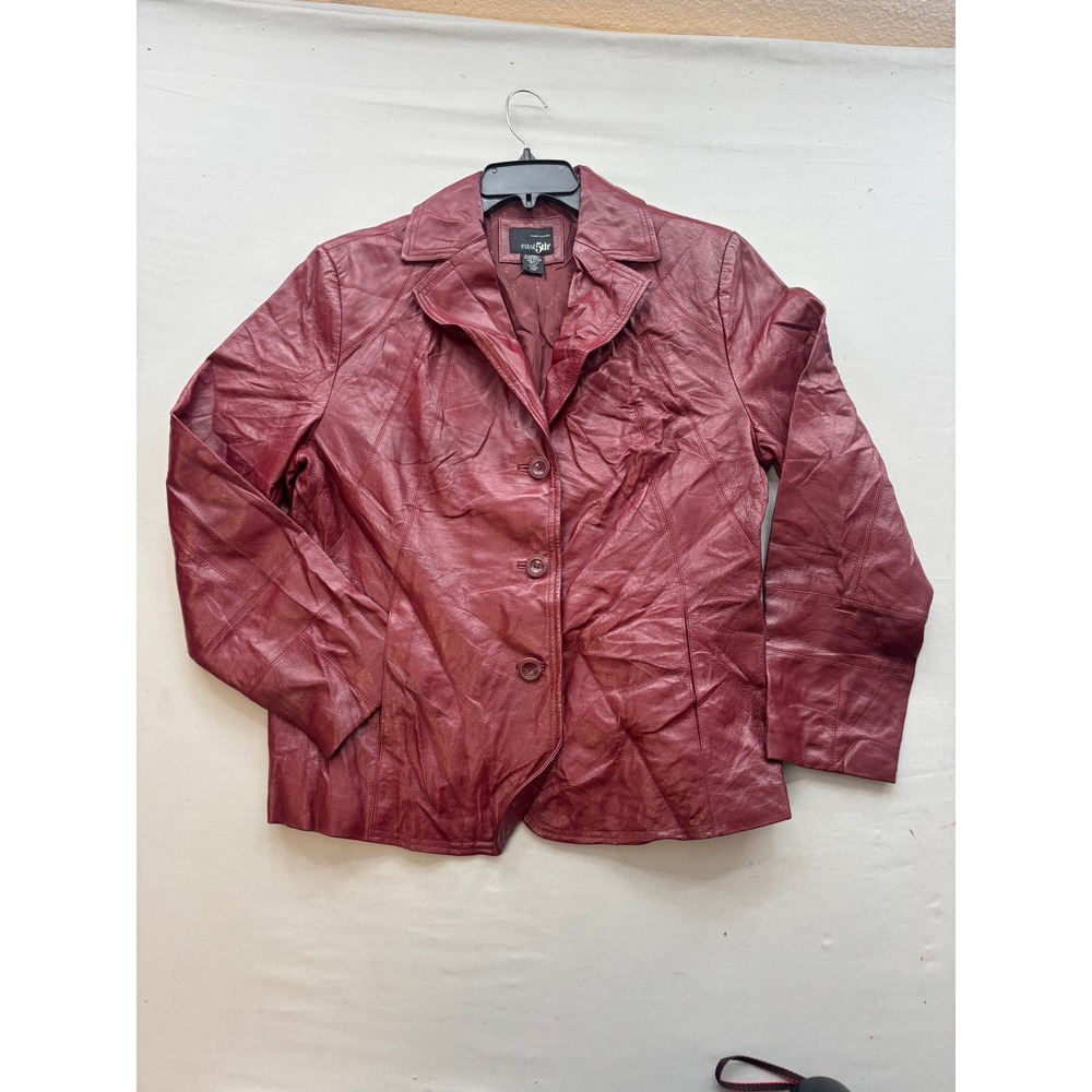 East 5th Burgundy Leather Patchwork Jacket Womens XL Red Button Front Blazer